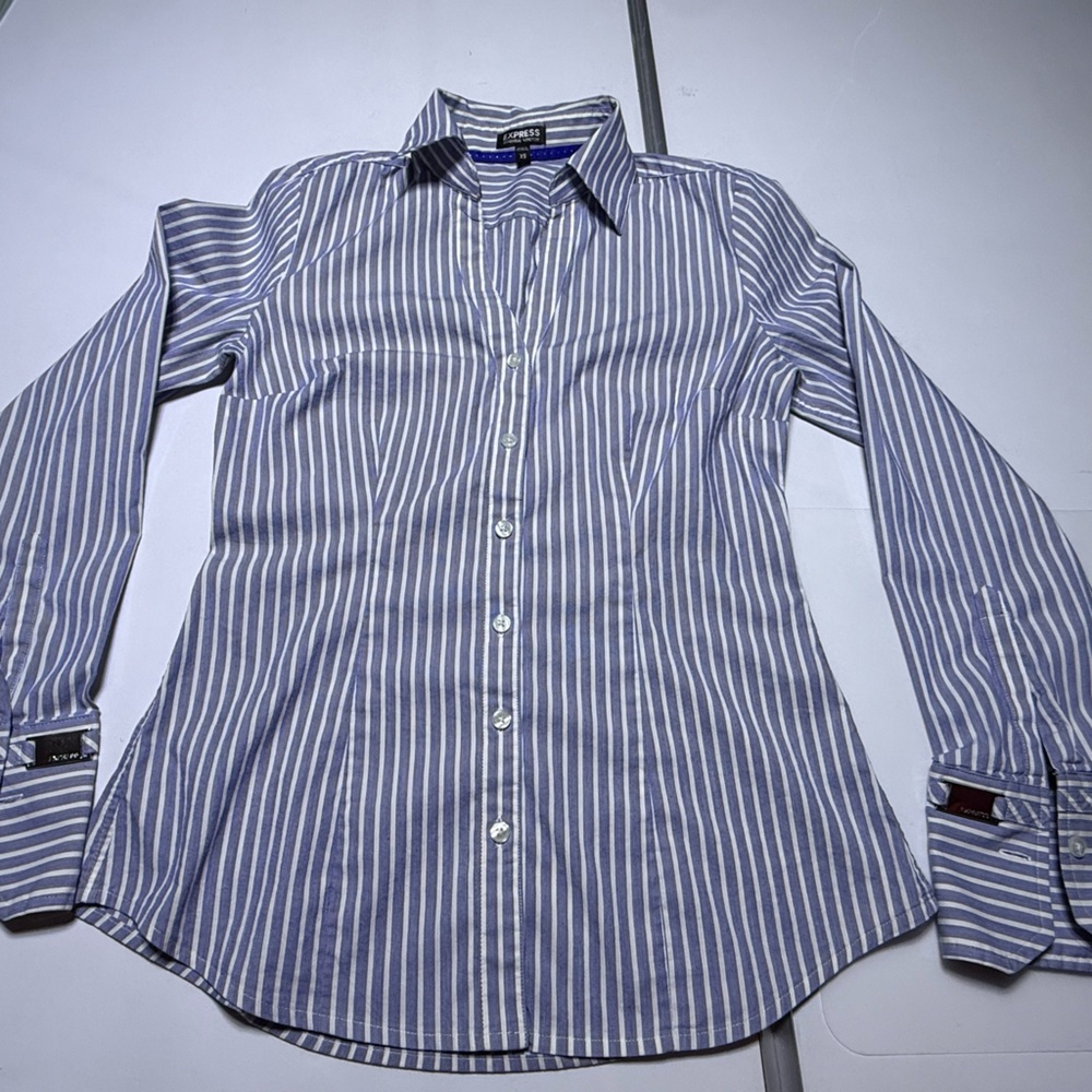 Express Blue and White Striped Button Down Shirt
